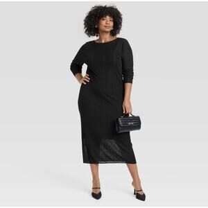 Women's Long Sleeve Sheer Maxi Sweater Dress - A New Day Black size 2X